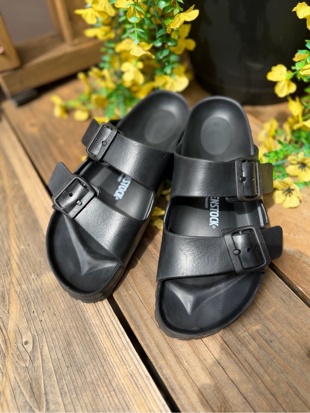 Birkenstock Womens Two-Strap EVA Sandals - Black
